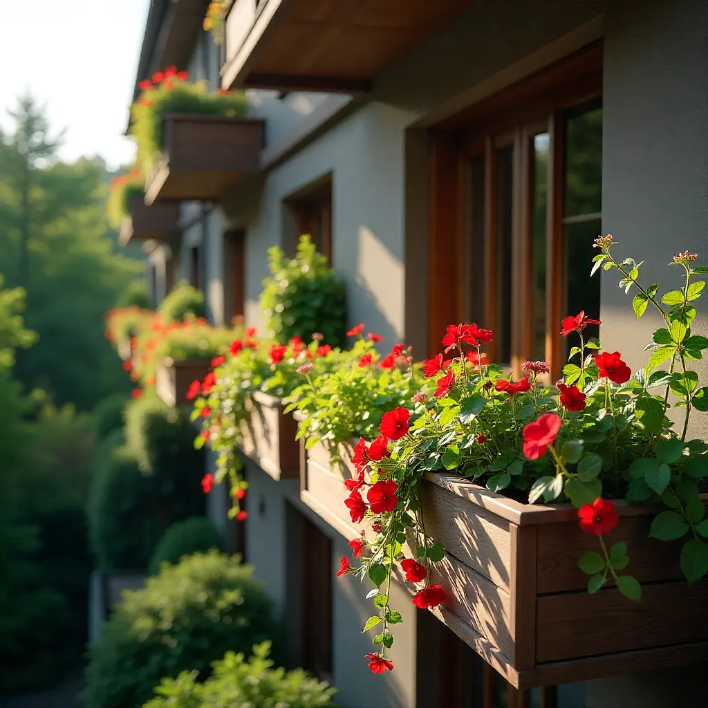 Small space balcony garden with compact planters and herbs