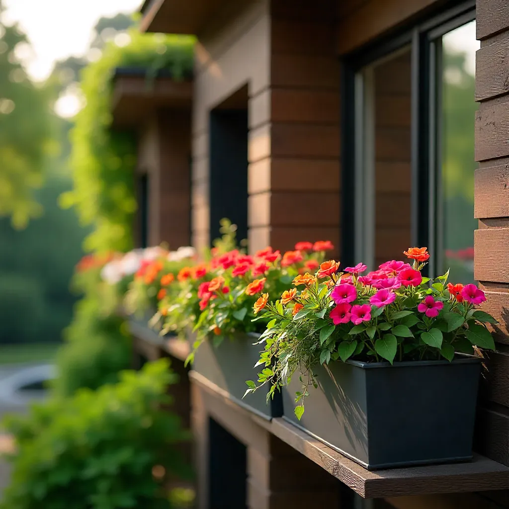 Vertical garden installation with warm toned perennial plants